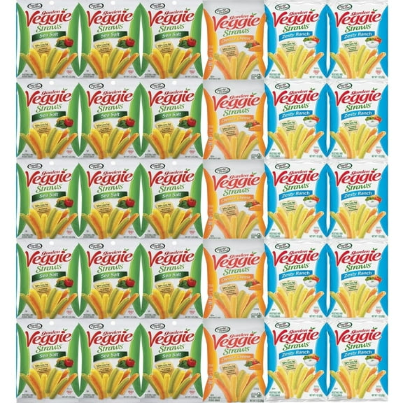 Veggie Straw Variety Pack - Assortment of Garden Sea Salt, Cheddar Cheese and Zesty Ranch Snack Size (30 Count) - Woody's World