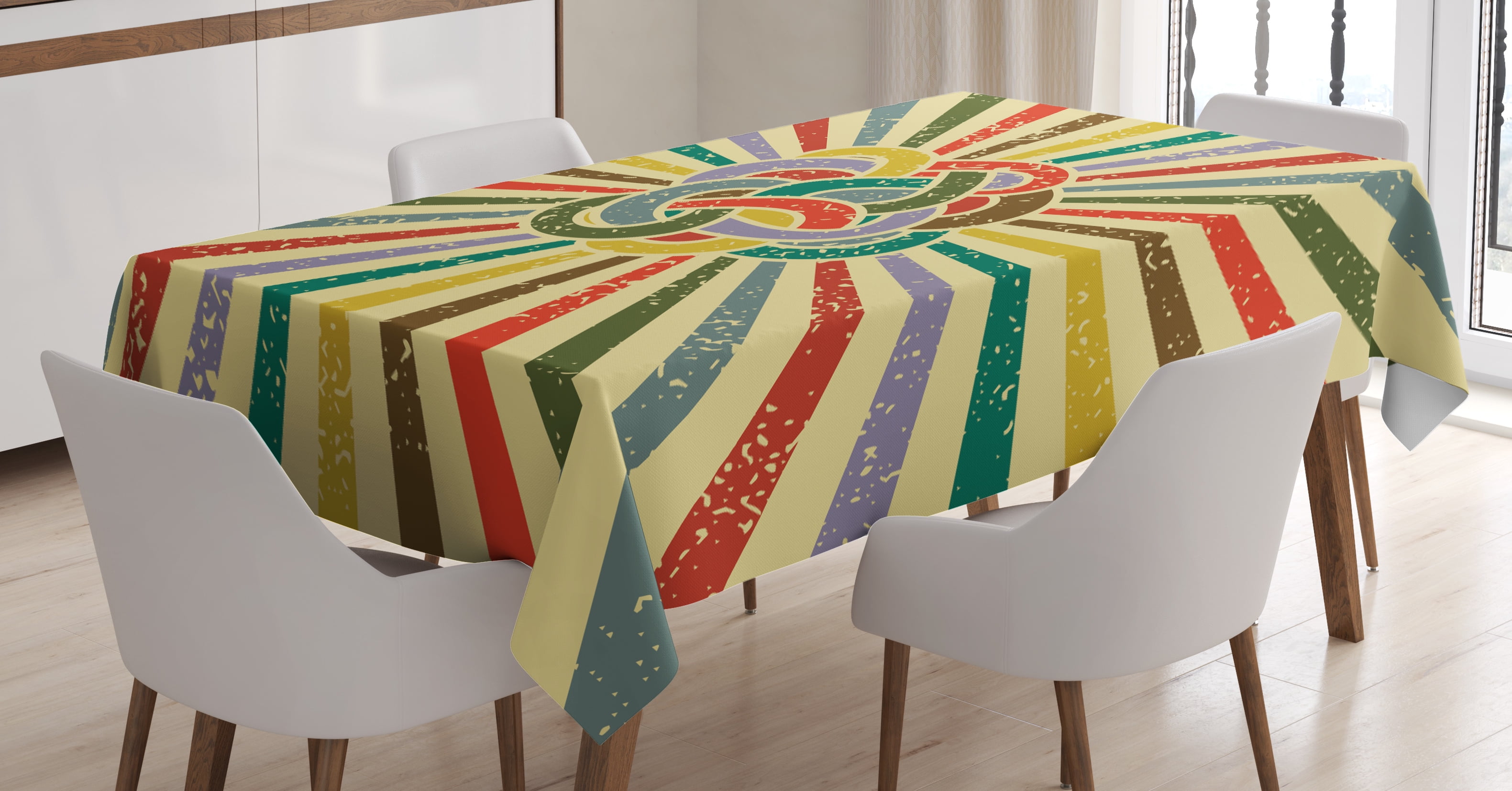 Vintage Rainbow Tablecloth, Sixties Style Tangled Doodle Stripes
