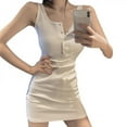 thumbnail image 2 of KOOYET Women's suspender U-neck solid color knitted sleeveless dress commuting tight bag hip high waist Mini Dress, 2 of 6
