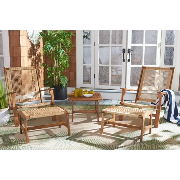 SAFAVIEH Chantelle Outdoor Patio 5 Piece Conversation Set, Natural/Light Brown