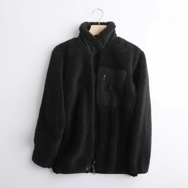 Abrigo informal de manga larga sin capucha para mujer, chaquetas y abrigos de lana de cordero cálidos con cremallera, sueltos, resistentes al viento, con bolsillo y cuello alto, para otoño e invierno.