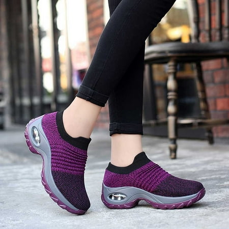 

Foraging dimple Mesh Shoes Thick Bottom Platform Shoes Air Cushion Women s Shoes Rocking Shoes Purple