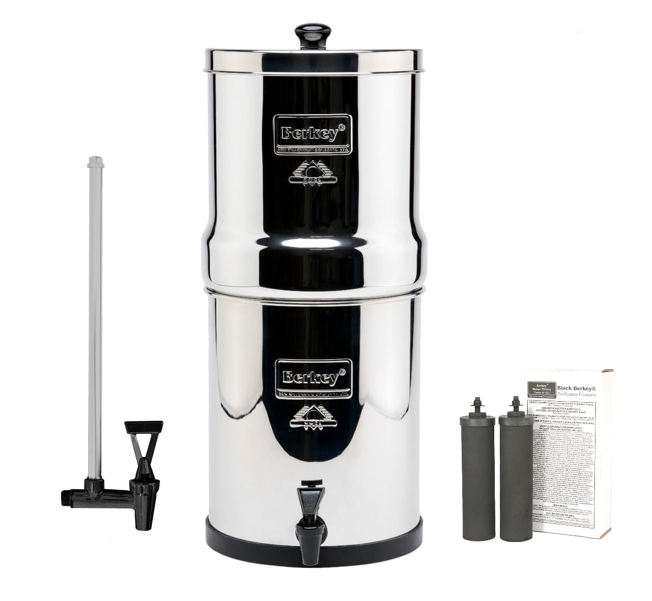Travel Berkey Water Purifier with 2 Black Filters and 7.5" Spigot