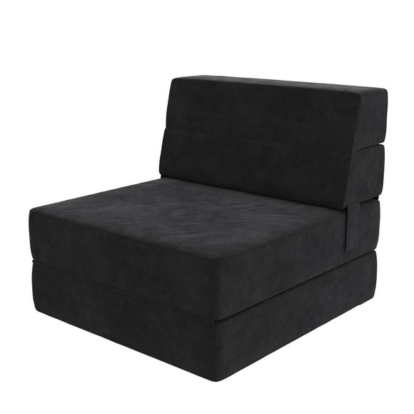 Novogratz The Flower 5-in-1 Modular Chair and Lounger Bed, Black Microfiber