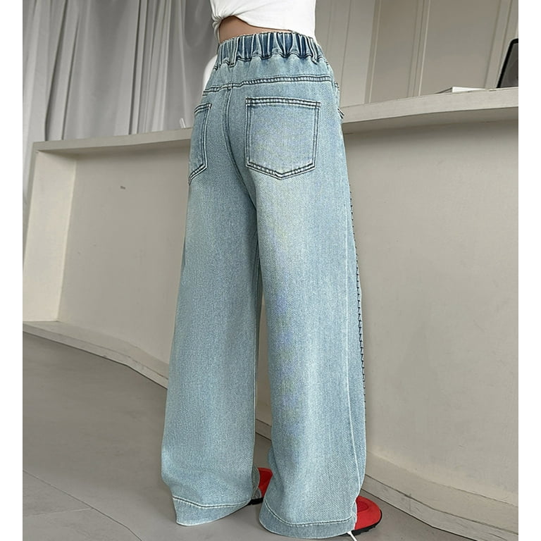 Shadoumai Back To School Girls Fashion Wide Leg Jeans Casual Denim