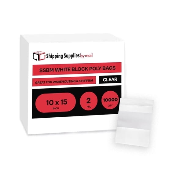 SSBM White Block Reclosable Bags 12" x 15" 10000 Pack 2 Mil Easy Zip Bags for Home and Food Storage in Bulk