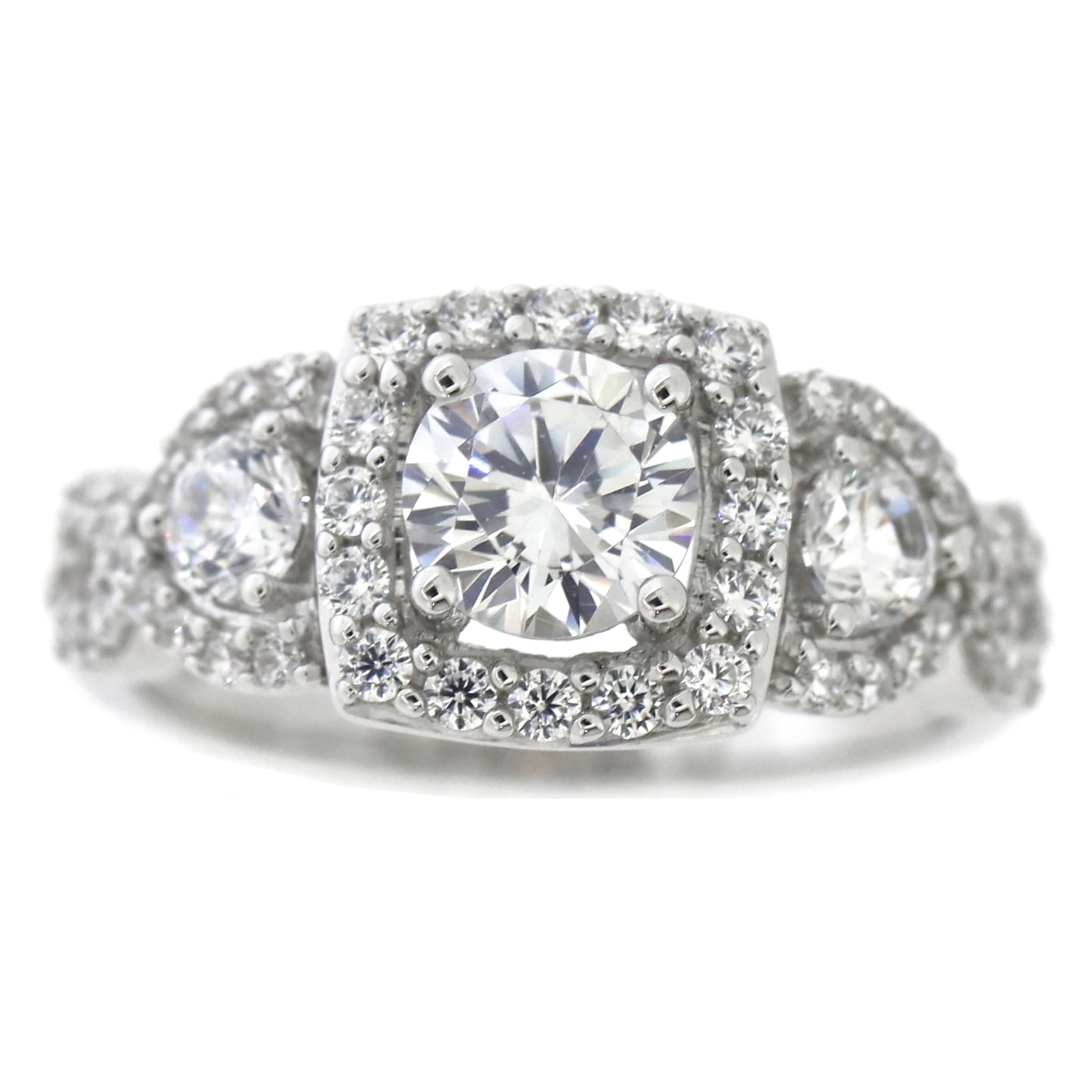Brilliance Fine Jewelry Classic Simulated White Diamond Engagement Wedding Ring, 925 Sterling Silver