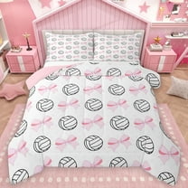 Feelyou Teens Volleyball Sport Full Size Comforter Sets, Cartoon Ball Print Bedding Comforter Set, Cute Princess Bow Reversible Bedding Sets, Super Cozy Room Decor, 3 Pieces