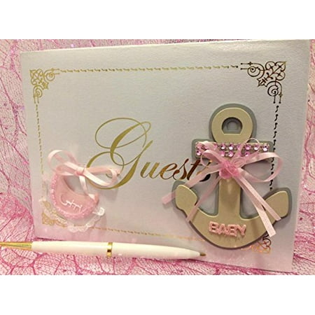 Nautical Anchor Theme Pink It S A Girl Signature Guest Book Baby