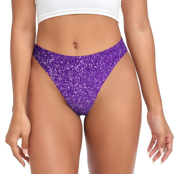 Balery Glitter Purple Tangas de Algodón para Mujer con Estampado – Ropa Interior Sexy, Transpirable, G-string-Small