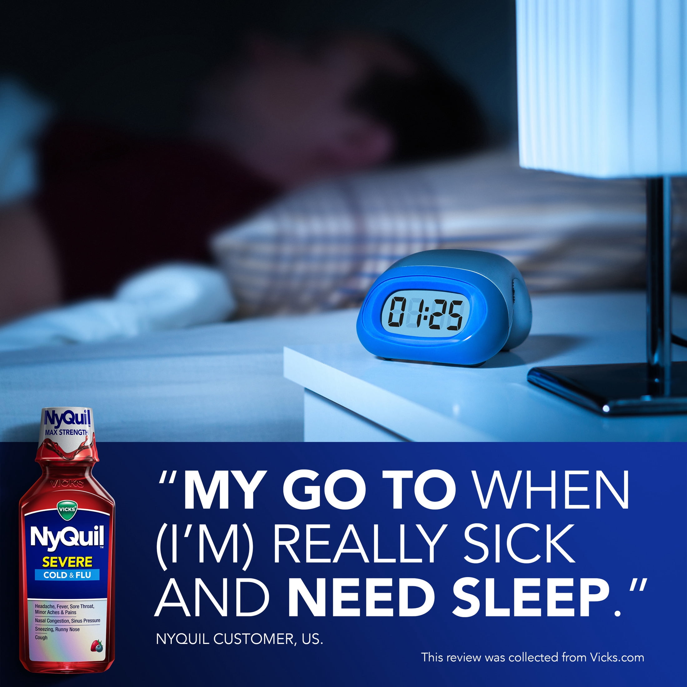 Vicks NyQuil SEVERE Cold & Flu Liquid, Nighttime Cold and Flu Medicine, Berry, 2x12 fl oz