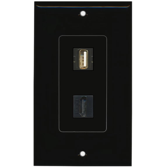 RiteAV - 1 USB A/A and 1 HDMI Port Decorative Wall Plate - Black - Bracket Included