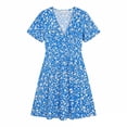 thumbnail image 6 of ClodeEU Women's V Neck Puff Sleeve Floral Mini Dress,Casual Wrap A Line Flare Sundress Light Blue,Women's Plus XL, 6 of 6