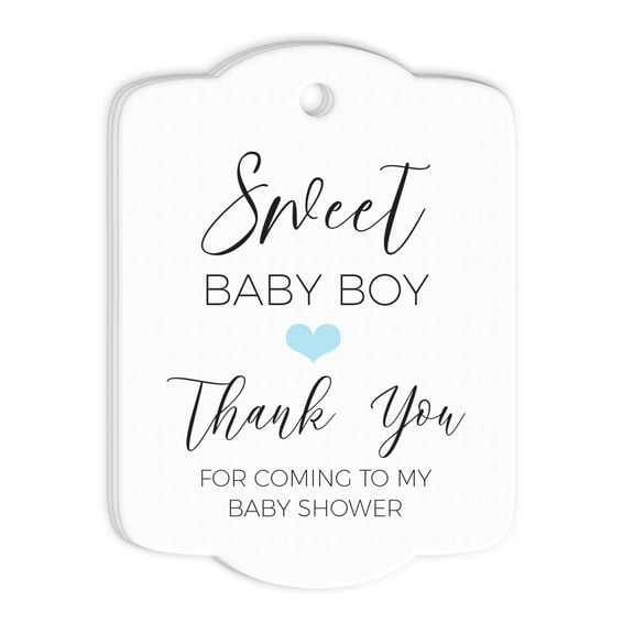 Baby Shower Favor Tags Sweet Baby Boy Blue Rounded Set of 24