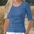 thumbnail image 2 of Sillenn Basic T Shirts Half Sleeve Tee Shirts Round Neck Soft Casual Tee Basic Layering Top Dressy Casual T-Shirts Base Layer 1/2 Sleeve Tops for Women Tight Casual Basic Tees Blue L, 2 of 9