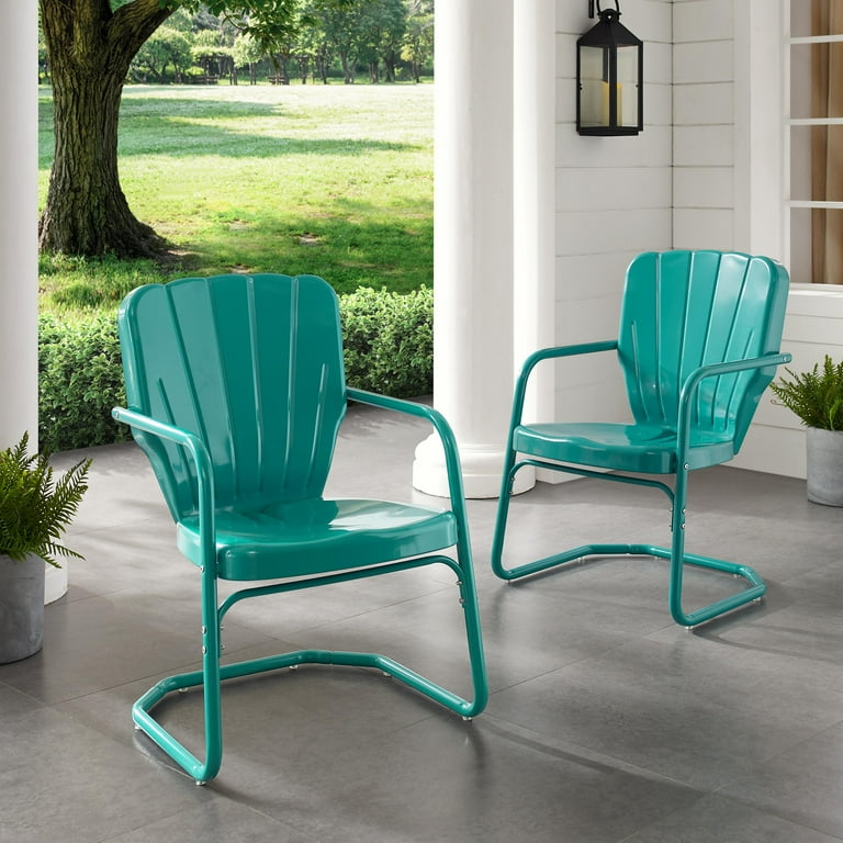 Crosley Furniture Ridgeland Metal Patio Chair in Turquoise Set of 2