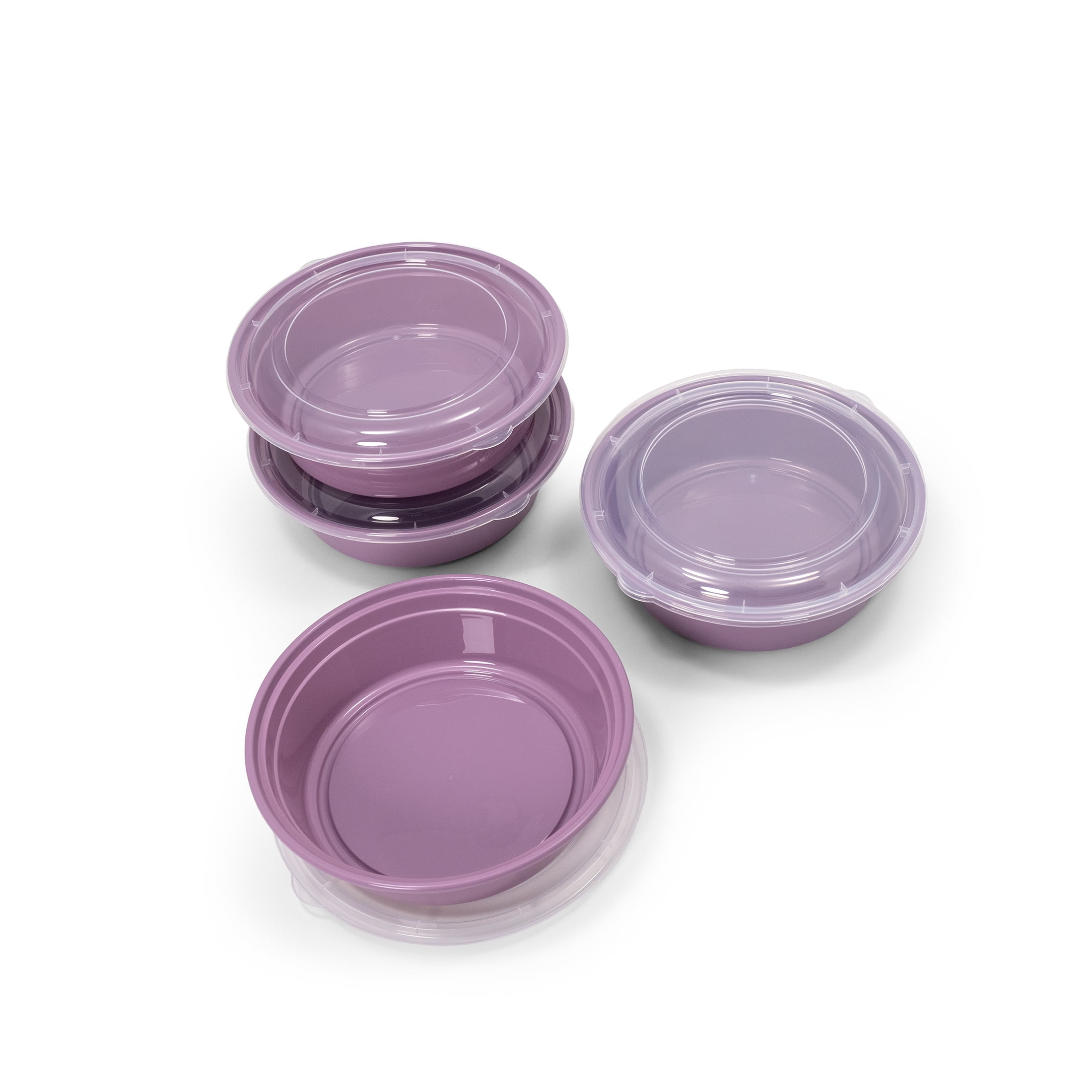 Mainstays 5-Pack Round BPA-Free Plastic Meal Prep Food Storage Containers, 1L, Lilac Bloom