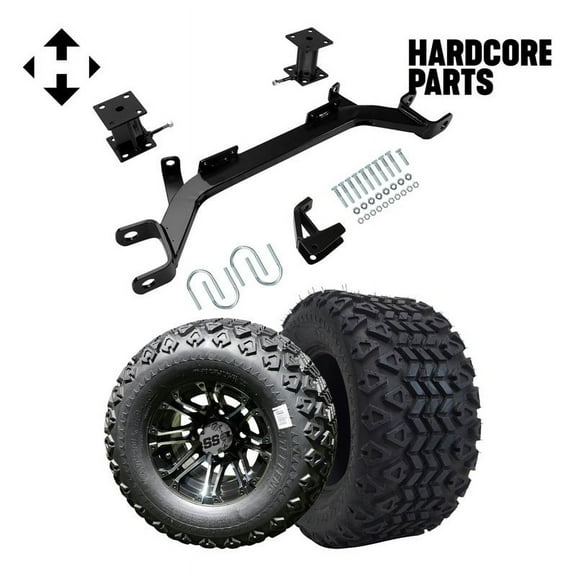 Hardcore Parts 4" Drop Axle Lift Kit for EZGO Marathon (1975-1993) Electric Golf Cart with 10" Machined/Black 'Lancer' Wheels and 20"x10"-10" DOT rated All-Terrain tires