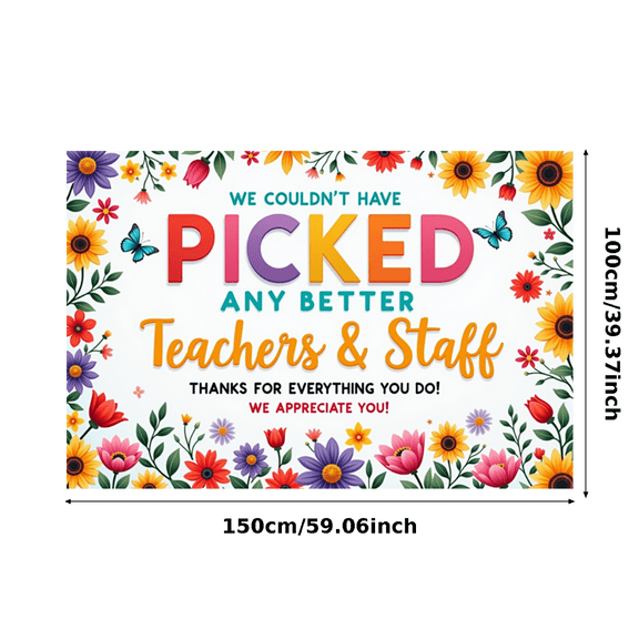Yatrandify Colorful Design Teacher Appreciation Banner Vibrant Flower Pattern Staff Recognition Thank You Decoration for School Indoor Event Celebration