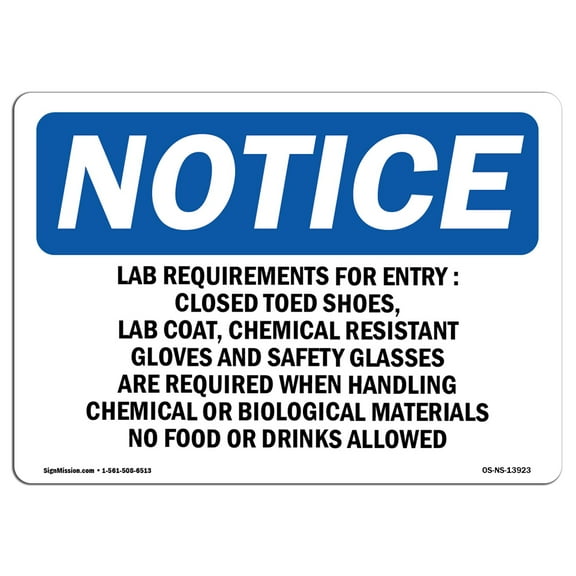 OSHA Notice Signs - Lab Requirements For Entry Closed Toed Sign  | Extremely Durable Made in the USA Signs or Heavy Duty Vinyl label | Protect Your Construction Site, Warehouse &