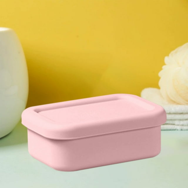 Jabonera de Silicona Multifuncional Portátil para Viajes y Actividades Al Aire Libre | Rosa | Esponja de Drenaje | Tapa Hermética | Tamaño Compacto | 1 Unidad | 12 X 8,5 X 4,5 Cm