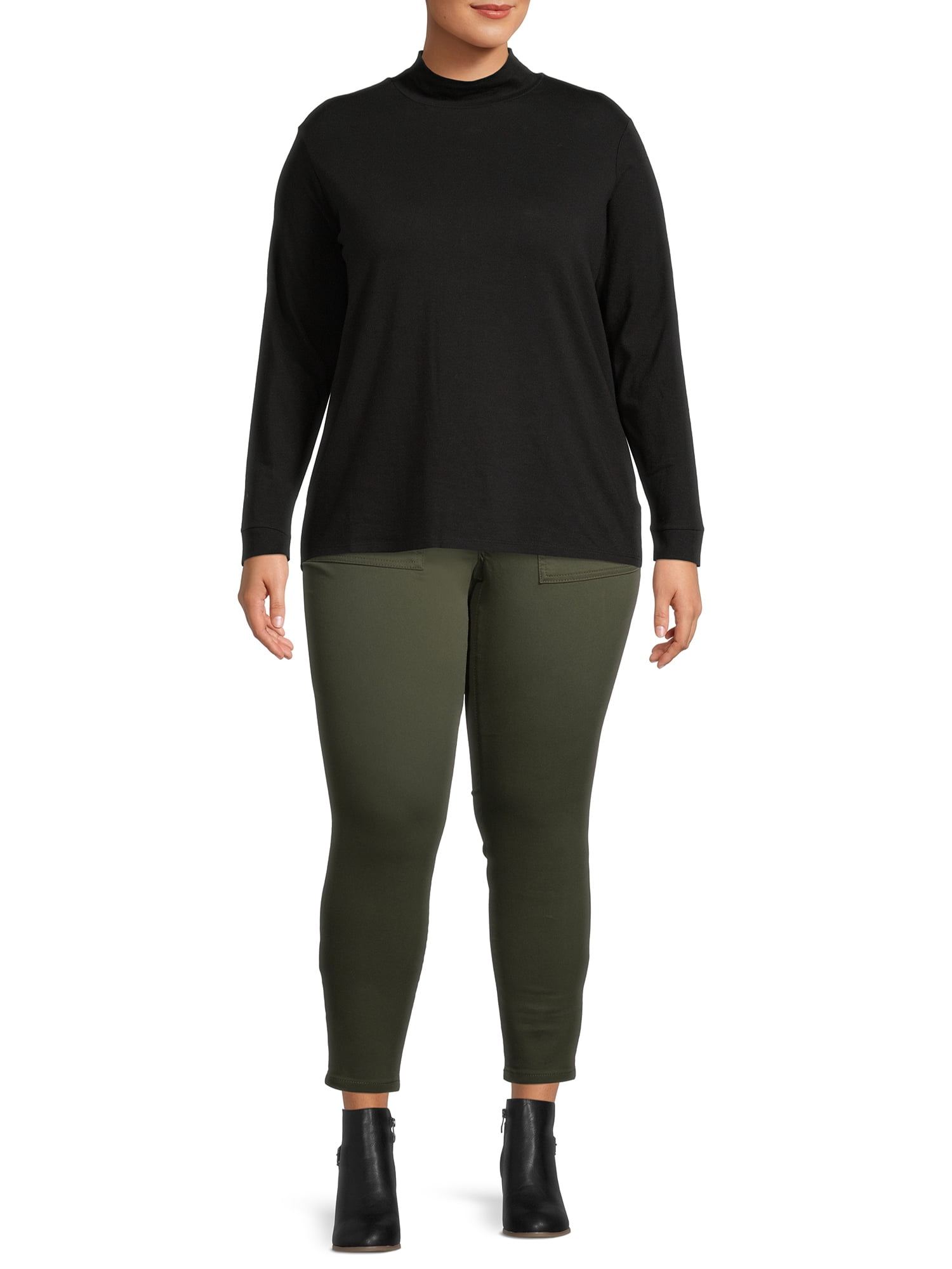 Terra & Sky Women's Plus Size Mock Neck T-Shirt, 2-Pack