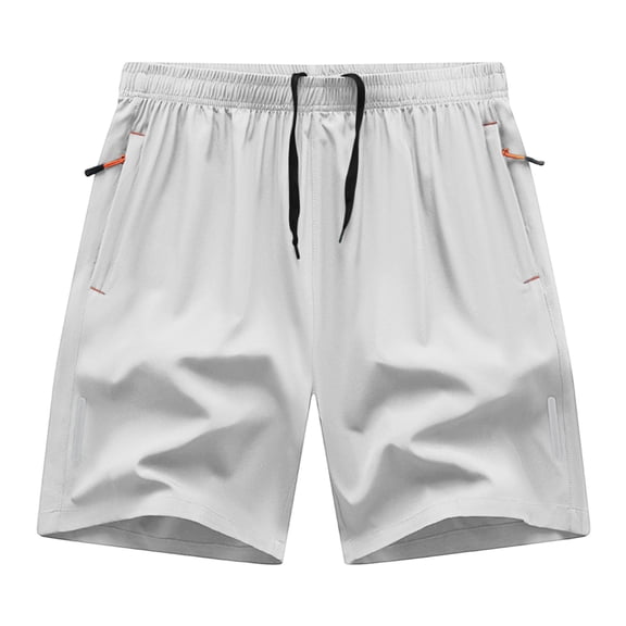 Men's Solid Color Quick-Dry Athletic Shorts, 5-Inch Gym Training Shorts with Elastic Drawstring Waist, Zipper Pockets and Reflective Strips White S
