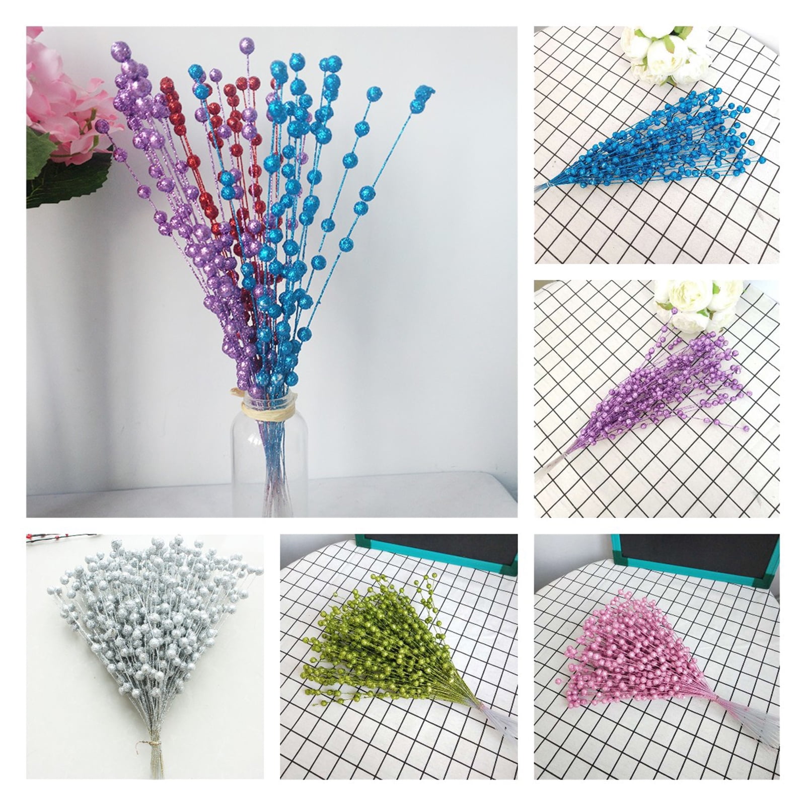 100 Stems Beige Faux Pearl Bead Sprays Bunch Bouquet Cake Flower Craft 