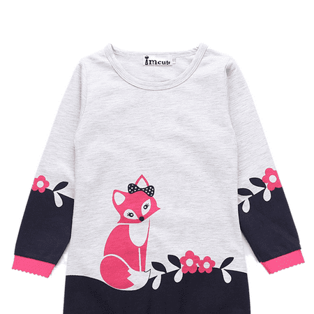 

3-7Years Kid Girl Long Sleeve Sweatshirt Top Dress Fox Print Autumn Clothes Party