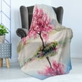thumbnail image 4 of Country Soft Flannel Fleece Blanket, Image Blooming Japanese Cherry Tree Sakura on the Lake Soft Romantic Culture Print, Cozy Plush for Indoor and Outdoor Use, 50" x 70", Multicolor, by Ambesonne, 4 of 5