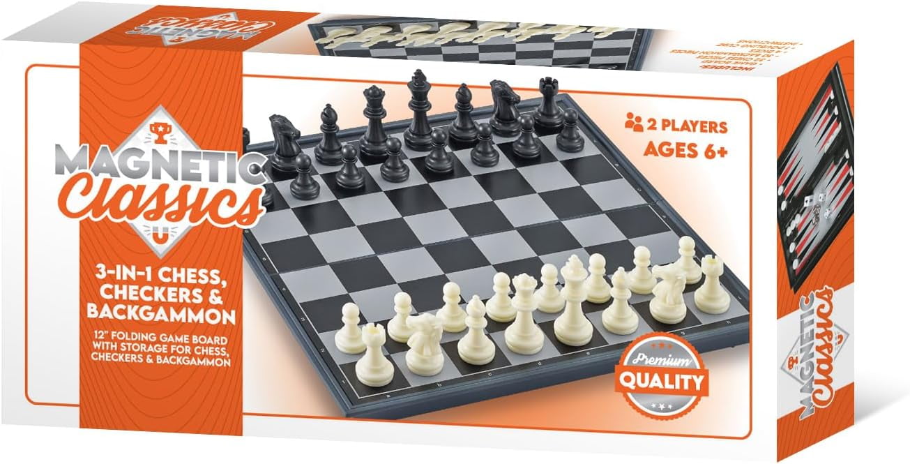 Tradeopia Magnetic Classics – 12 Inch Magnetic 3 in 1 Chess, Checkers & Backgammon Classic Game