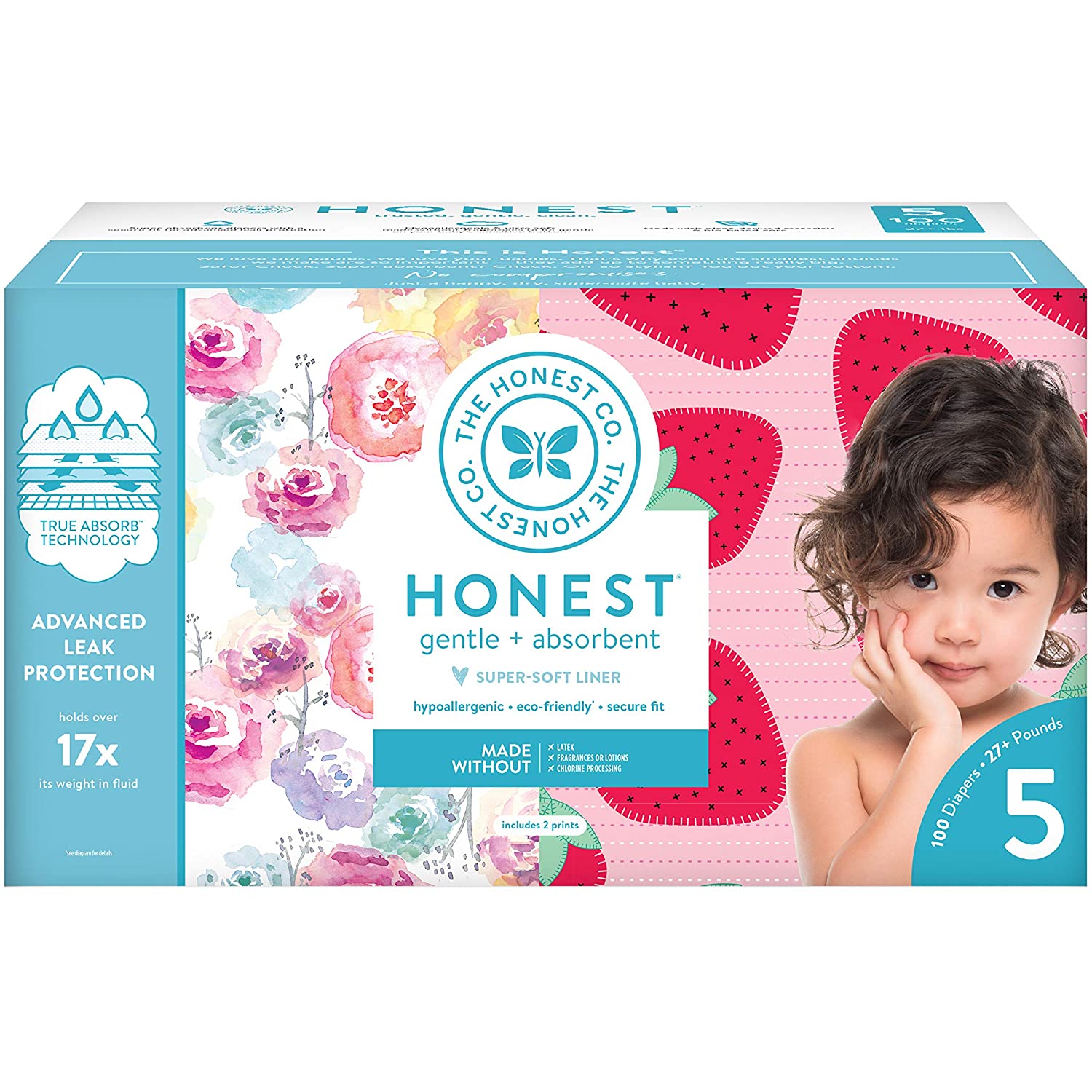 The Honest Company Super Club Box Diapers With Trueabsorb Technology Rose Blossom Strawberries Size 5 100 Count Walmart Com Walmart Com