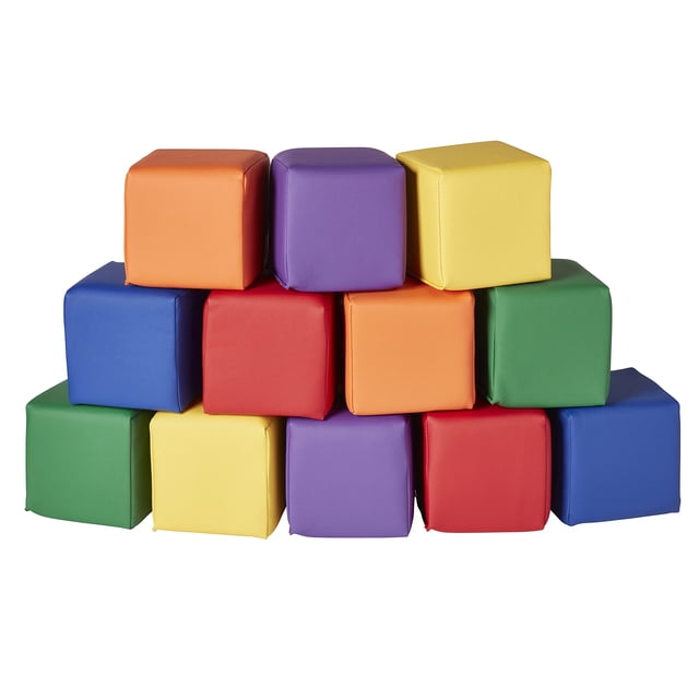 ECR4Kids Bloques de construcción SoftZone Patchwork para niños pequeños, cubos de espuma, surtidos, 12 piezas