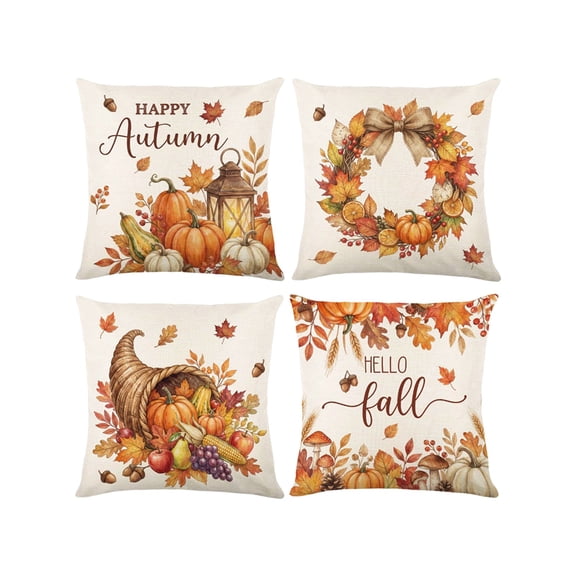 Fall Decor Fall Thanksgiving Pillow Covers 18x18 Inch Set of 4 Fall Pumpkin Cushion Case Fall Throw Pillows Covers Autumn Farmhouse Decor Cushion Pillow Cover For Porch Sofa Couch Bed Livingroom