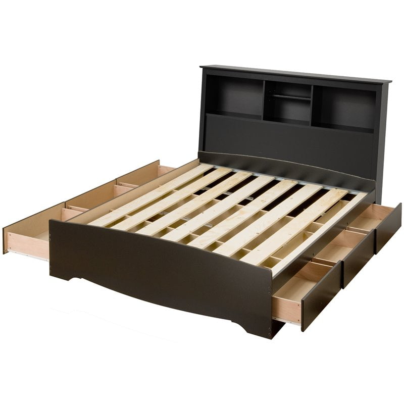 Full Bookcase Platform Storage Bed, Wood Storage Bed Frame