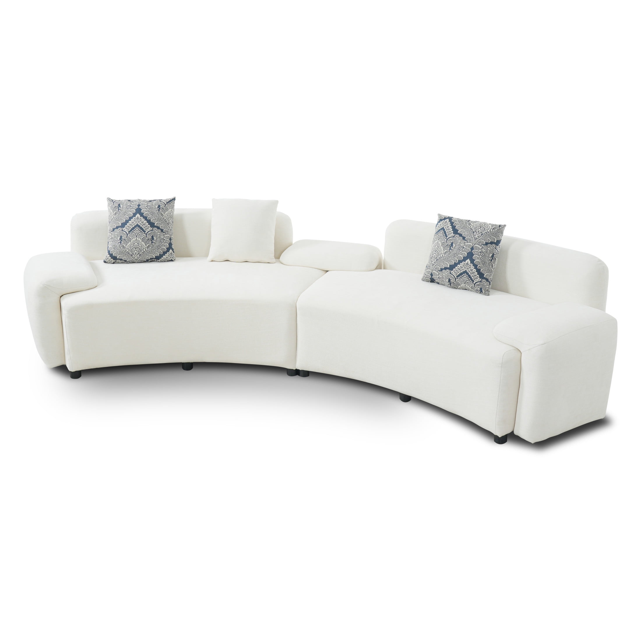 Christopher Knight Home 122" Curved 4-Seat Sofa with Damask Pillows, Upholstered Fabric Couch, Beige