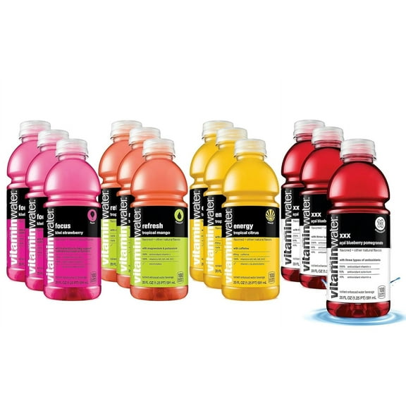 Vitamin Water Variety Pack - 20 oz Water Bottles - Vitaminwater Energy Drink, Flavored Water - Vitamin water XXX, Energy, Refresh, Focus - Sport Drinks Variety Pack - Vitamin Water 12 Pack