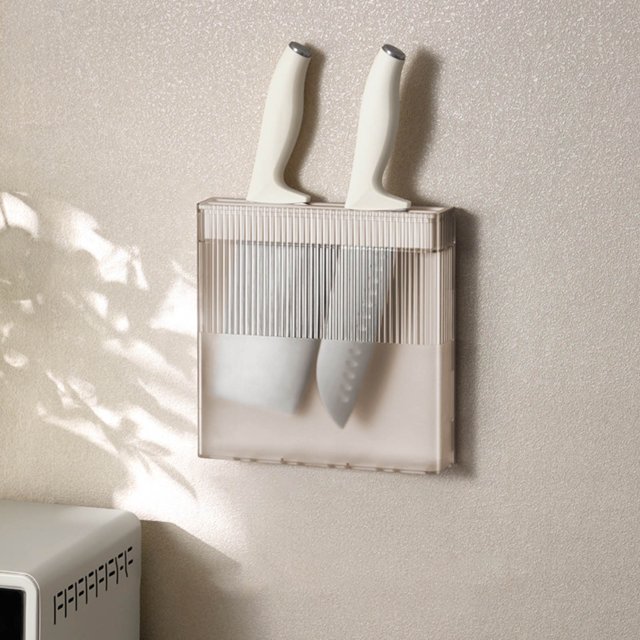 Wall Mounted Knife Holder Kitchen Stainless Steel Kitchen Storage Shelf for Towel Spoon Pan Cookware Set Knife Organizer with Removable Plastic Bristles for Kitchen Counter
