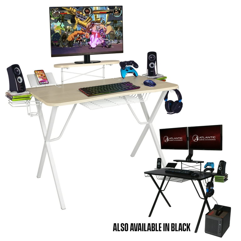 Atlantic Professional Gaming Desk Pro with Built-in Storage, Metal  Accessory Holders and Cable Slots, 36 H, Black 