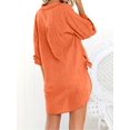 thumbnail image 2 of Breathable Cotton Linen Button Shirt for Women Summer Short Sleeve Collared V Neck Blouses Casual Asymmetrical Tops Orange S, 2 of 5
