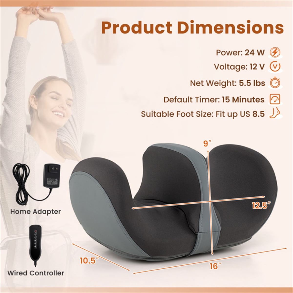 Shiatsu Foot Massager with Heat and Vibration, Electric Foot Massager, Foot and Calf Massager for Pain Relief, Circulation and Muscle Relaxation, Remote Control, Grey