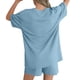 thumbnail image 5 of TaTaai Women's Summer Lounge Set Short Sleeve Round Neck T-Shirt and Elastic Waist Shorts Solid Color Matching Two Piece with Pockets for Comfortable Daily Wear Gift, 5 of 7