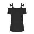 thumbnail image 4 of T-shirts pour Femmes Mode Mode pour Femmes Décontracté Couleur Unie T-Shirt à Col à Bretelles Haut Manches 1/2 Hauts pour Femmes, 4 of 10
