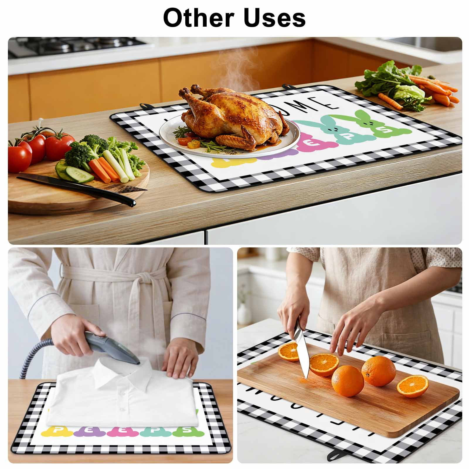 Bunny Easter Stove Top Cover for Electric Stove, Heat-proof & Non Slip Glass Top Stove Cover Protector, Black White Checkered Modern Art Kitchen Flat Cooktop Rubber Mat 24x21 Inches