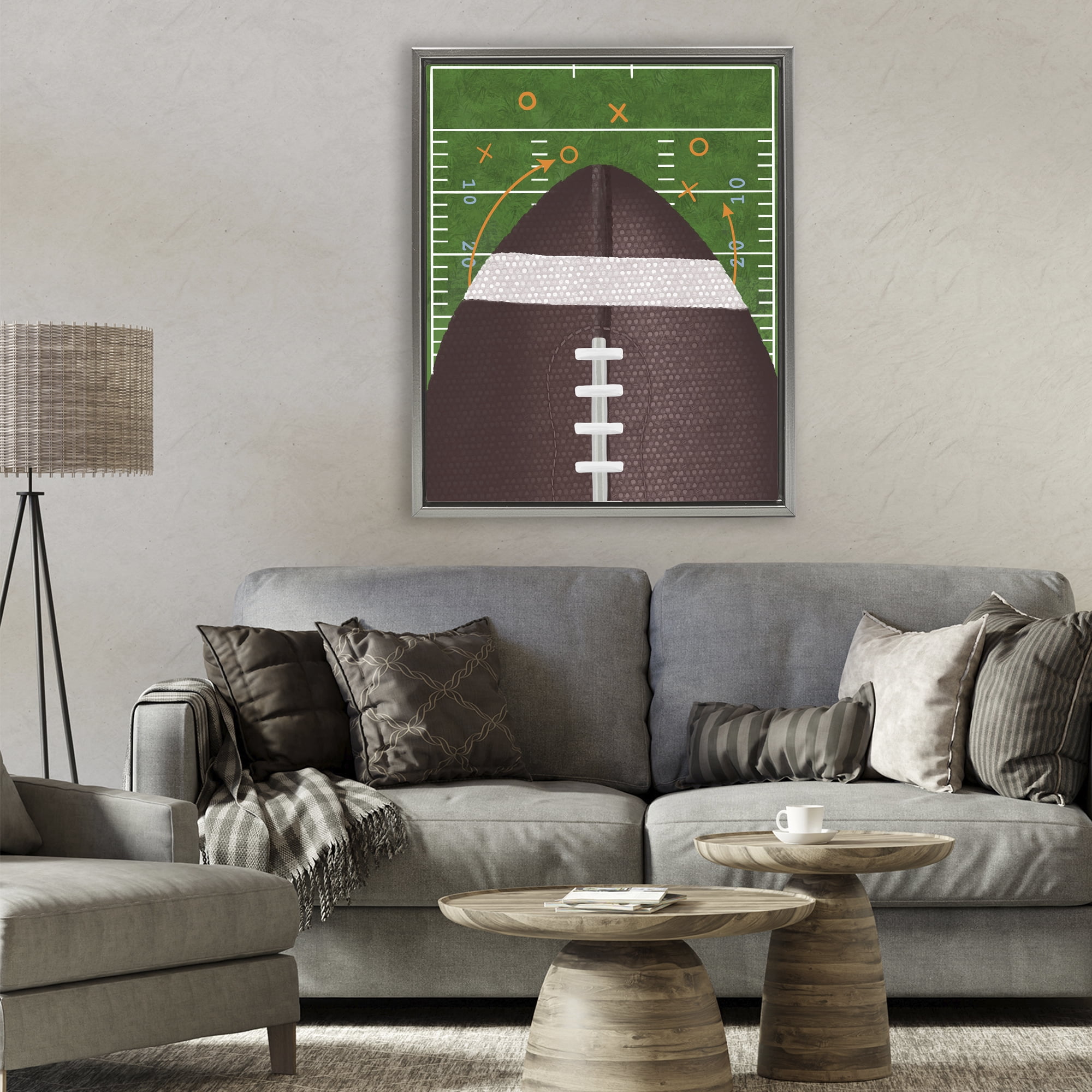 Stupell Industries Football Field Tactics Gray Framed Floater Canvas Wall Art, design by Jennifer Stith
