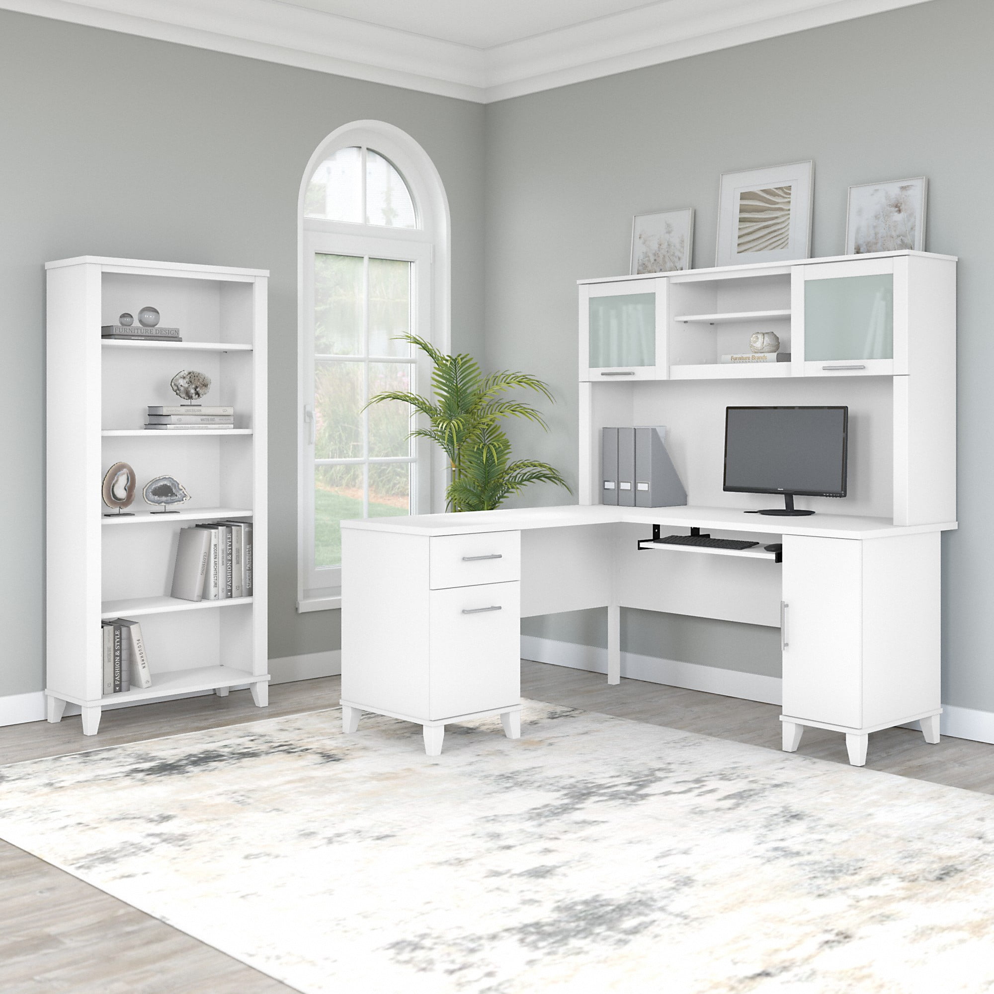Bush Furniture Somerset 60" L Shaped Desk with Storage, White