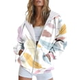 thumbnail image 2 of Dyfzdhu Zip Up Hoodie Women Trendy Feather Printed Long Sleeve Fall Jacket Hooded Sweatshirt With Pockets Plus Size, 2 of 4