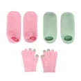 thumbnail image 1 of Calcetines de gel hidratantes para pantallas táctiles, guantes de gel reutilizables y reparadores para piel seca y agrietada, color rosa y verde., 1 of 14