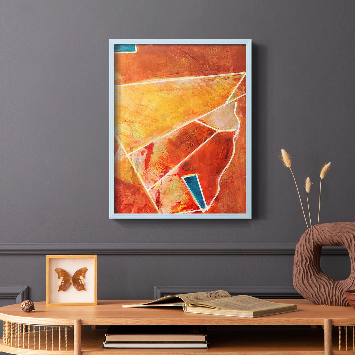 Primary Connection III Framed Print in Blue Solid Wood Framed Print No Nail Hanging