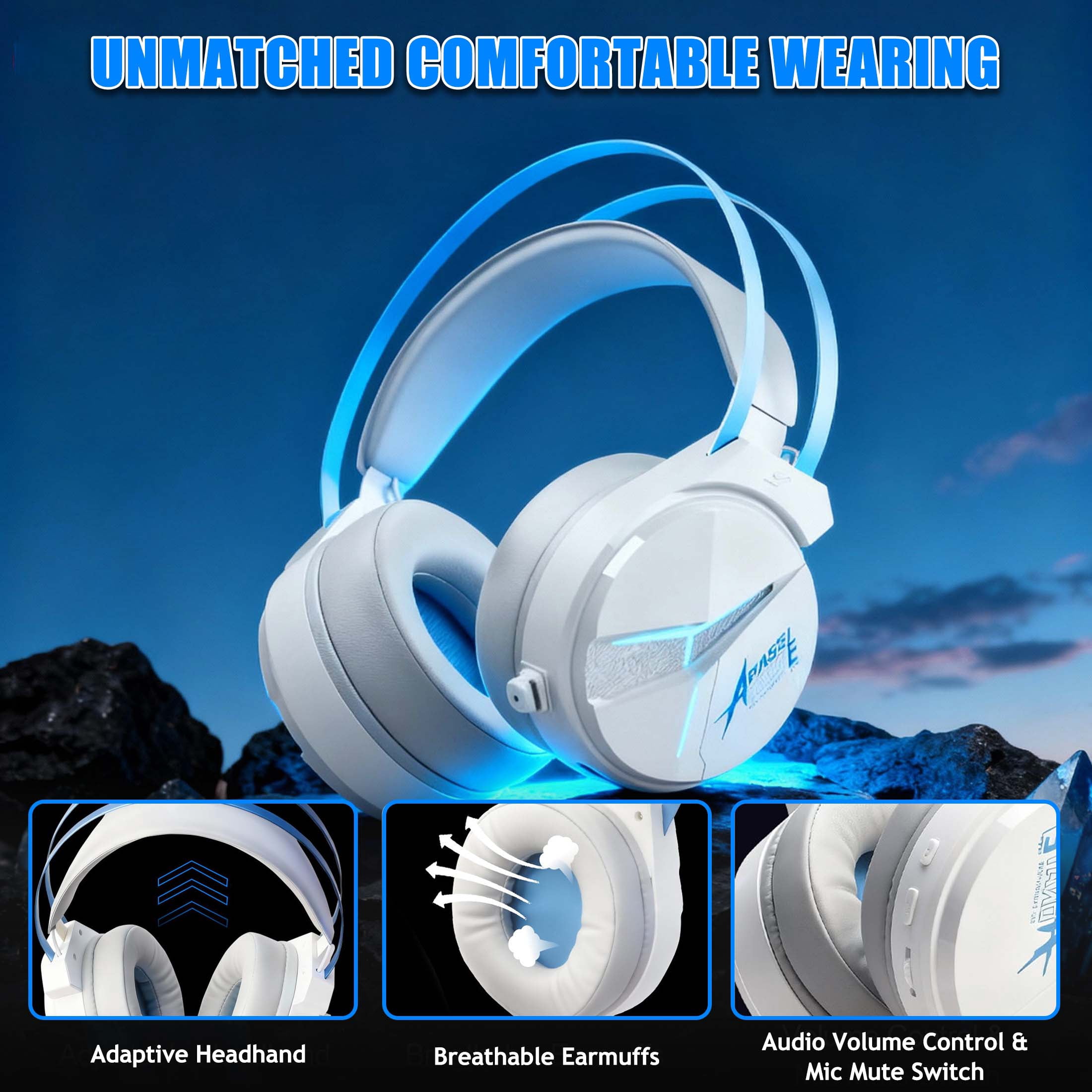 Wireless Gaming Headphone with Noise Canceling Microphone, Bluetooth & 2.4GHz Gaming Headset for PS5 PS4 Switch PC with 7.1 Pro Surround Sound - Sky Blue